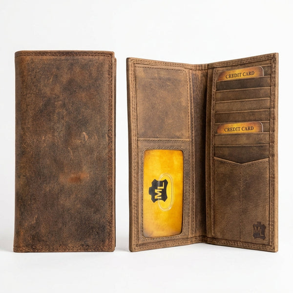 Praying Hands Engraved Brown Leather Long Wallet