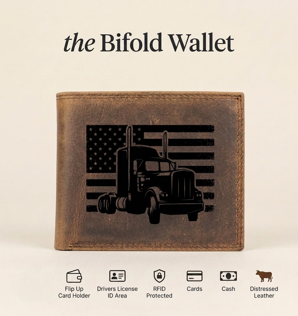 American Trucker Leather Wallet, Patriotic Trucker Gift
