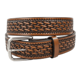 Hand Tooled Cowhide Leather Belt - Handcrafted in the USA