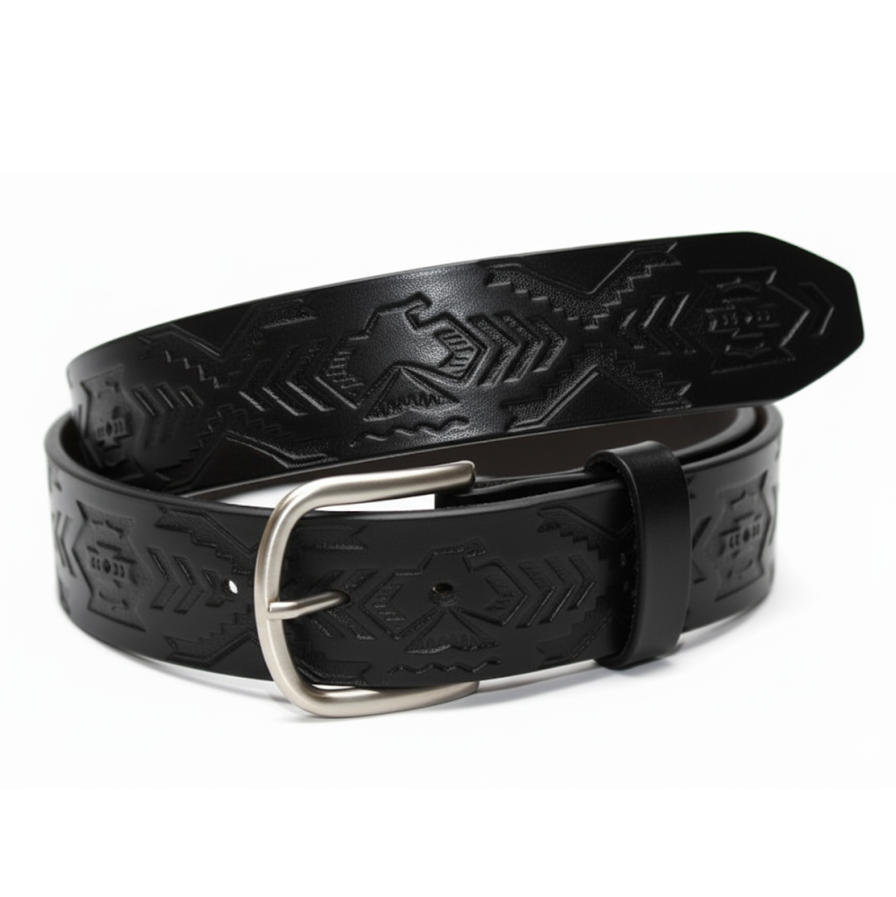 Handcrafted Leather Belt  with Thunderbird Southwest Tooled Design (Solid Leather, No Stitching)