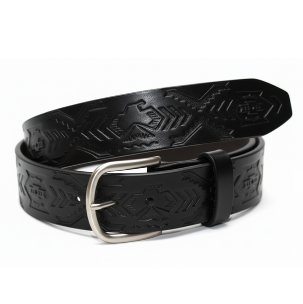 Handcrafted Leather Belt  with Thunderbird Southwest Tooled Design (Solid Leather, No Stitching)