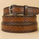Tooled Border Handcrafted Leather Belt - Full Grain Made in USA - Mill
