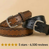 Tooled Border Handcrafted Leather Belt - Full Grain Made in USA - Mill