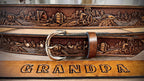 Farm Tooled Leather Belt, Tractor Belt, Made in the USA by Miller's Leather Shop