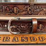 Custom Farm Tooled Leather Belt - Handmade Tractor Belt | Made in USA