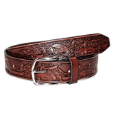 Hand Tooled Cowhide Leather Belt - Handcrafted in the USA