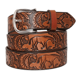 Hand Tooled Cowhide Leather Belt - Handcrafted in the USA