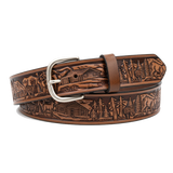 Hand Tooled Cowhide Leather Belt - Handcrafted in the USA