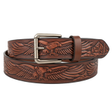 Hand Tooled Cowhide Leather Belt - Handcrafted in the USA