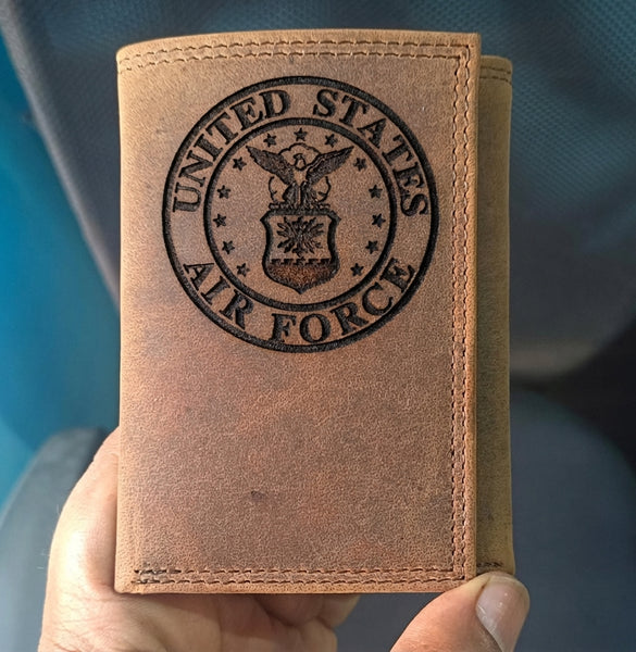 US Air Force Engraved Distressed Leather Wallet