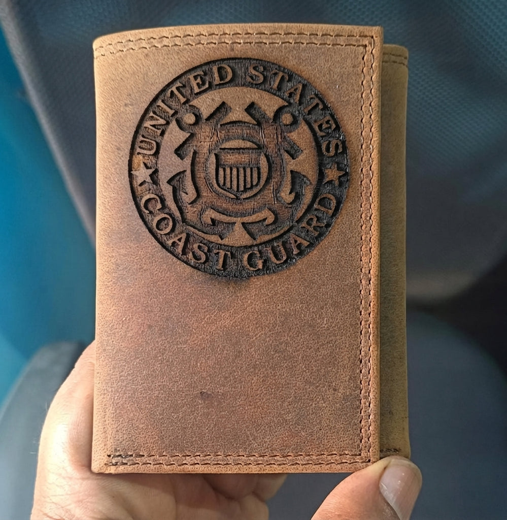 United States Coast Guard Engraved Distressed Leather Wallet