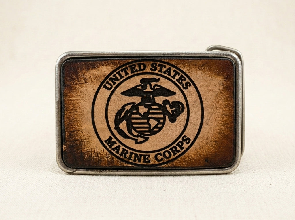 United States Marine Corps USMC Embossed Leather Belt Buckle