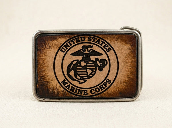 United States Marine Corps USMC Embossed Leather Belt Buckle