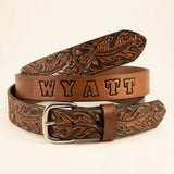 Custom Carved Leather Belt - Oak Leaf and Acorn Design - Personalized