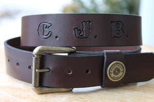 Leather Belt with Shotgun Shell Loop accent in Brown or Black (Solid Leather and no stitching)