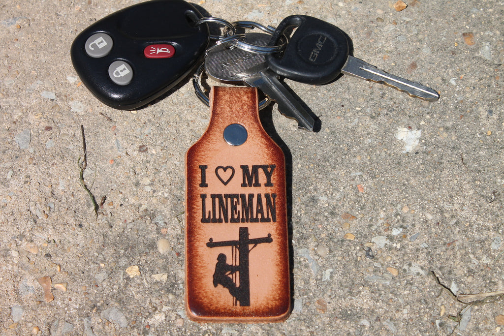 Engraved Leather Lineman Keychain Gift | Miller's Leather