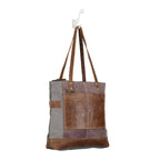 Flower Printed Canvas and Leather Tote