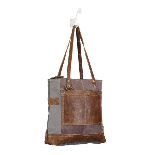 Flower Printed Canvas and Leather Tote