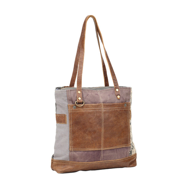 Flower Printed Canvas and Leather Tote