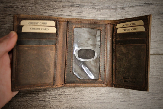 BASS FISHING Trifold Wallet in Distressed Leather