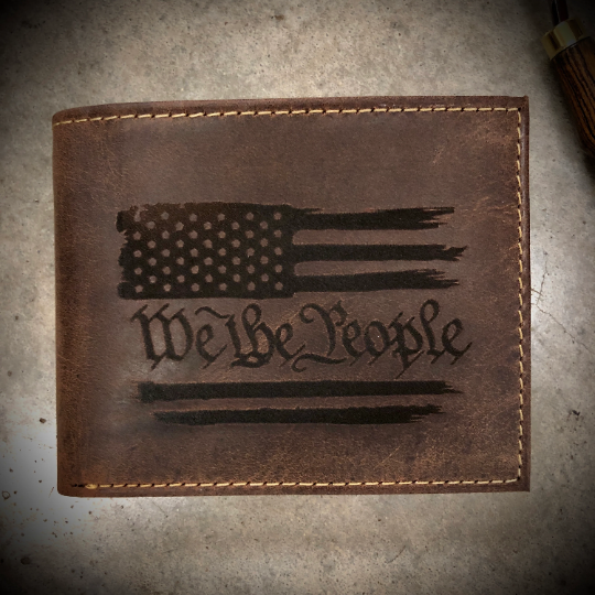 FLAG WE THE PEOPLE BIFOLD DISTRESSED LEATHER WALLET