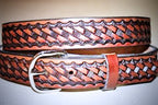 Handcrafted Leather Belt  with Classic Tooled Basket Weave Design (Solid Leather, No Stitching)