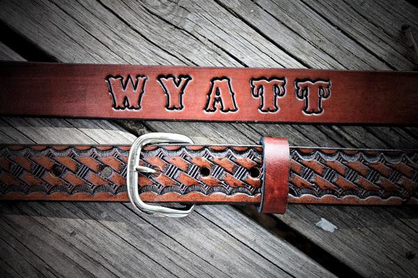 Kid's Leather Belt , BASKETWEAVE BELT, cowboy belt, Name Engraved Free!