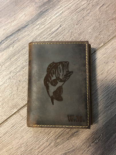BASS FISHING Trifold Wallet in Distressed Leather