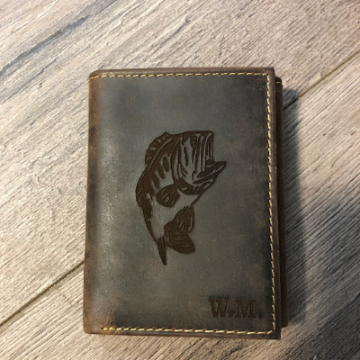 BASS FISHING Trifold Wallet in Distressed Leather
