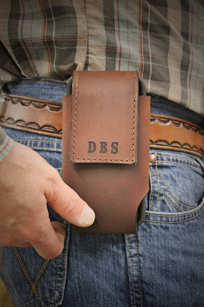 Leather Cell Phone Case, Custom Design Engraved, Made in the USA by Miller's Leather Shop