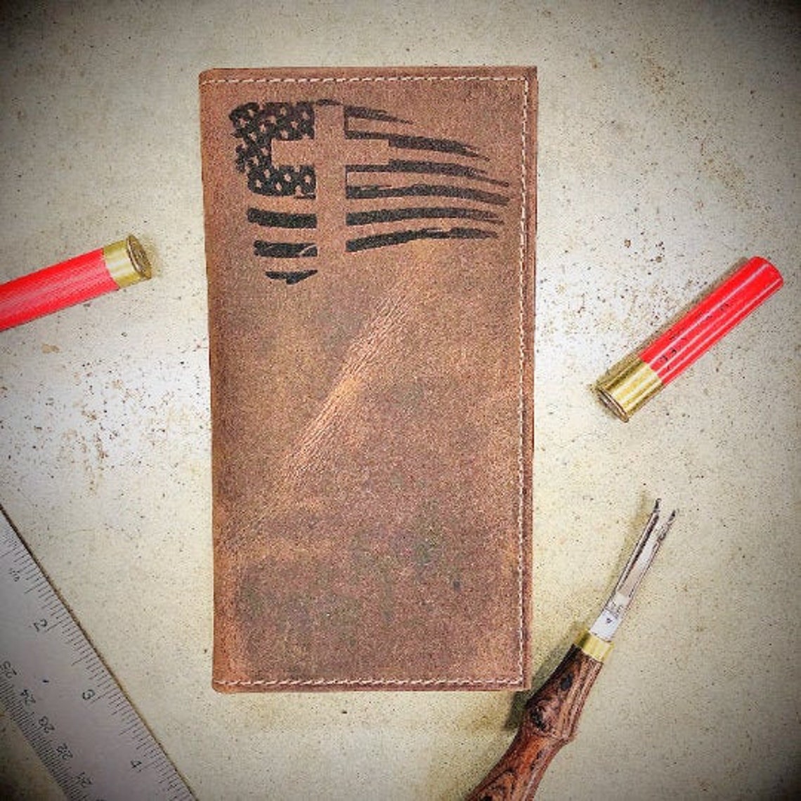 CHRISTIAN CROSS with American Flag USA Roper Long Wallet