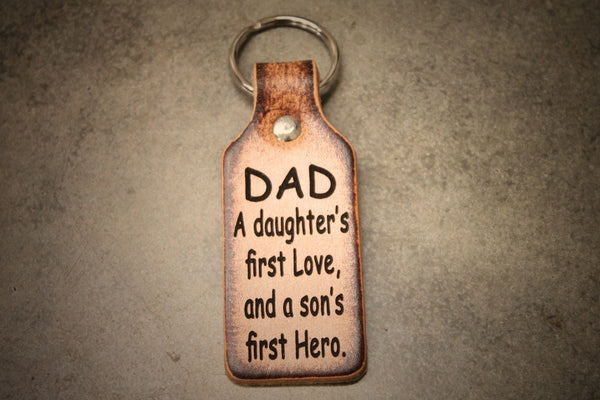 Personalized Leather Dad Keychain - First Hero Gift, USA Made