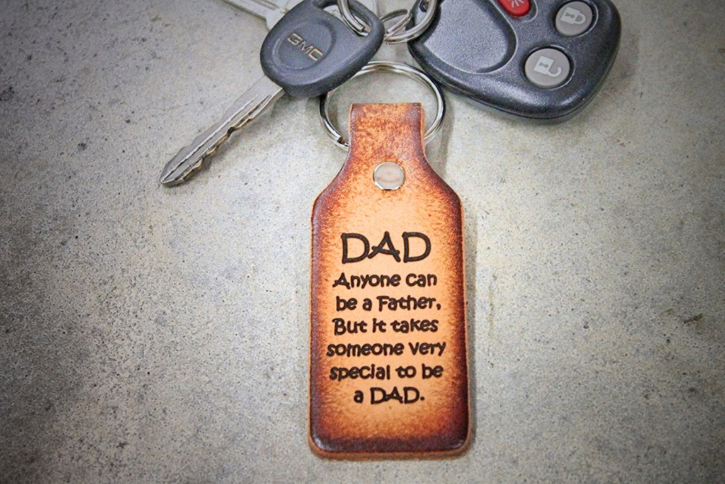 Leather Keychain - Tooled 'Dad' Quote - Miller's Leather Shop