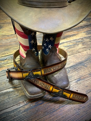 "Don't Tread on Me" Gadsden Flag Leather Belt with snaps and removable buckle