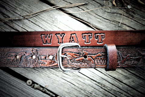 Kid's Leather Belt , DUCK BELT, duck hunter belt, Name Engraved Free!