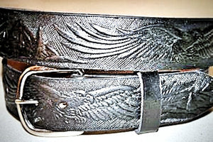 Handcrafted Leather Belt with Eagle in Flight and Mountains(Solid Leather and no stitching)