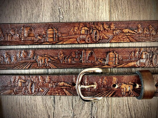 Kid's Farming Belt, Tractor Belt with Cows, Made in the USA by Miller's Leather Shop