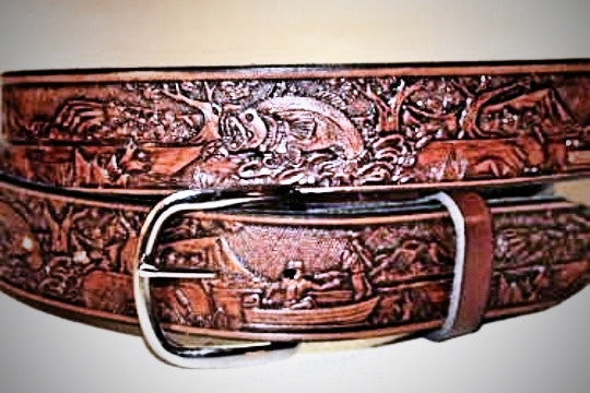 Fishing Belt, Handmade leather belt, Name Engraved Free!