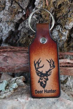 Handcrafted Tooled Leather Deer Head Keychain - Custom Gift