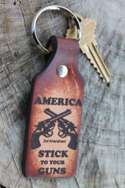 2nd Amendment Leather Keychain - American Made Crossed Pistols Design