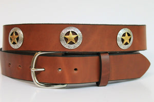 Handcrafted Leather Belt  with Western Star Accents spaced evenly around (Solid Leather and no stitching)