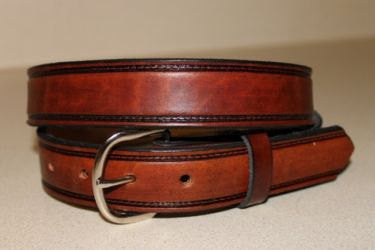 Handcrafted Leather Belt  with tooled border line(Solid Leather and no stitching)