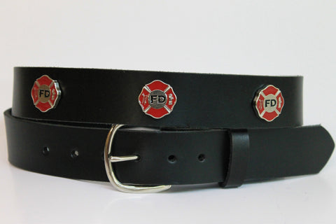 Handcrafted Leather Belt  with Fire Dept. Concho Accents spaced evenly around (Solid Leather and no stitching)