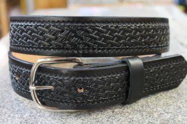 Handcrafted Leather Belt  with Detailed Smaller Basket Weave Design (Solid Leather, No Stitching)