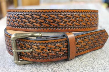 Handcrafted Leather Belt  with Detailed Smaller Basket Weave Design (Solid Leather, No Stitching)