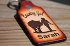 Tooled Leather Keychain with Country Gal-- Girl and Horse--  Name Engraved  FREE!! Gift Box included.