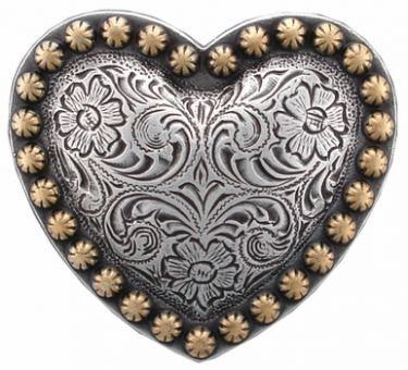 Set of 6 Engraved Western Heart Conchos--Screw Back