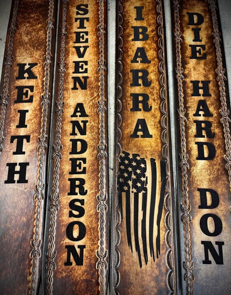 Engraved Leather Guitar Straps by Miller's Leather Shop