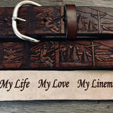 Lineman Hand Tooled Leather Belt - Full Grain Cowhide | Miller's Leath