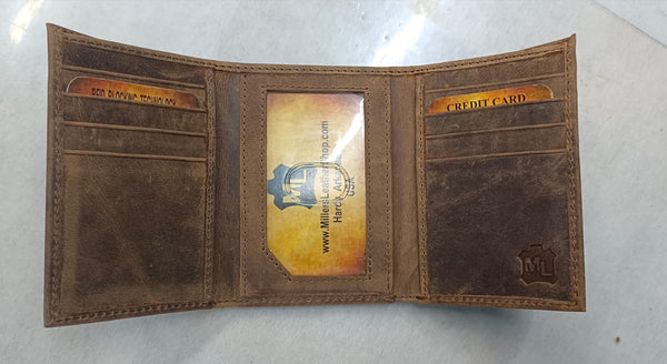 LINEMAN Trifold Wallet in Distressed Leather